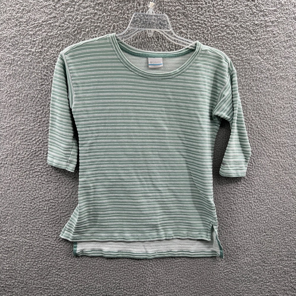 Columbia Womens Striped Top S Green 3/4 Sleeve Casual Outdoor Athleisure Travel